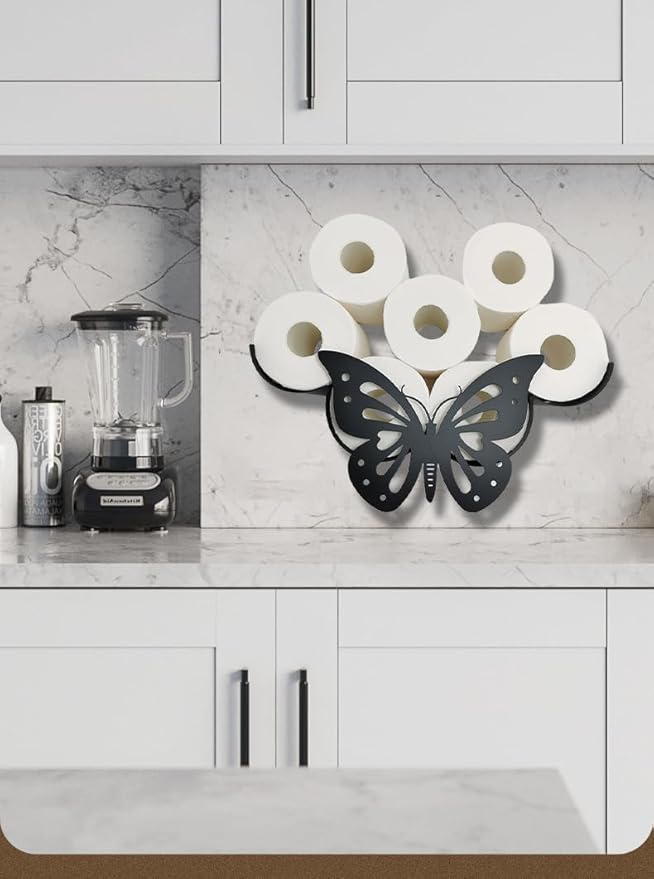 Cow Decorative Toilet Paper Holder Shelf, Cute Funny Tissue Iron Storage Stand Rack Iron Roll Paper Storage Bathroom Kitchen Accessories (Butterfly)