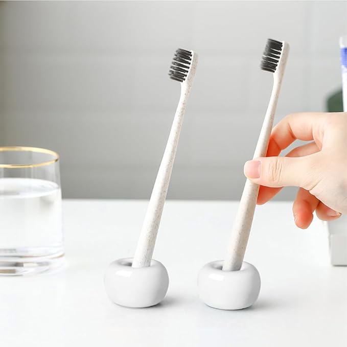 HalfofLife Mini Ceramics Toothbrush Holder Stand for Bathroom Vanity Countertop, Handmade Couple Toothbrush Head Holder, Shaver Holder and Office Pen Holder, 2-Piece Set White