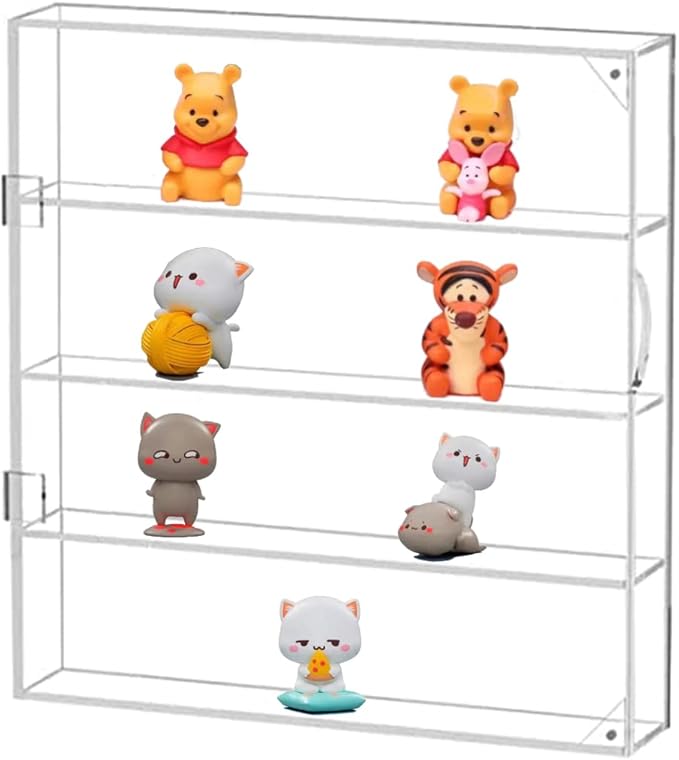 Acrylic Display Case Clear Showcase Cabinet with Door Wall Mounted Collection Shelf Dustproof Box Organizer for Mini Toys , Collections, Stone, Amiibo.Suit for Figures Within 3 inch Height