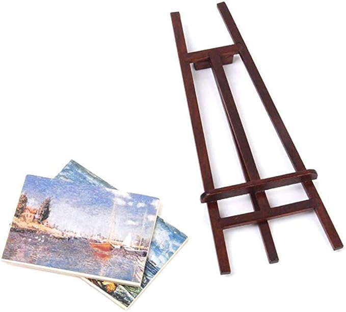Dollhouse Decoration Accessories, 1/12 Dollhouse Miniature Wooden Easel Oil Painting Set Simulation Toys for Doll