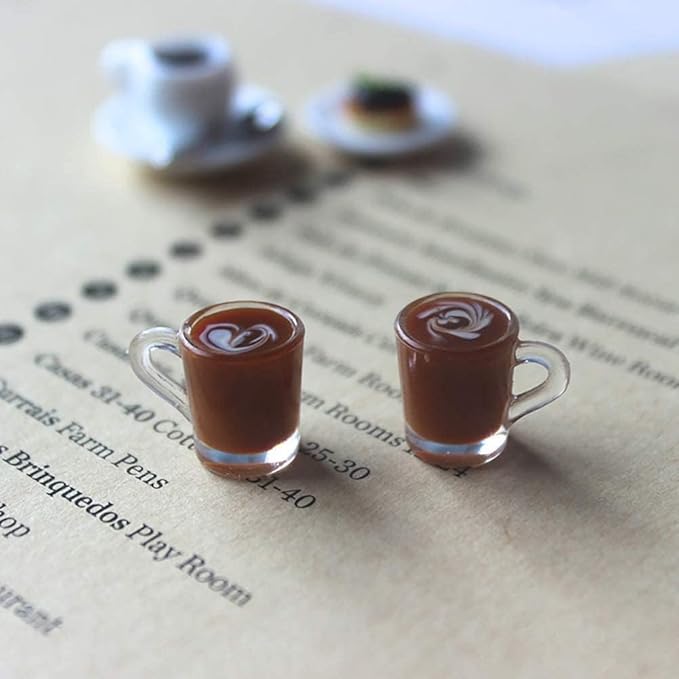 Miniature Coffee Cups Model Dollhouse Ornament Dollhouse Decoration Mini Decor Doll House Accessories Birthday Gifts for Women Friends (Brown)
