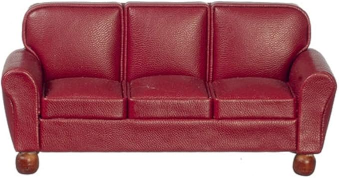 Melody Jane Dolls Houses Dollhouse RS Burgundy Leather 3 Seater Sofa Miniature Living Room Furniture