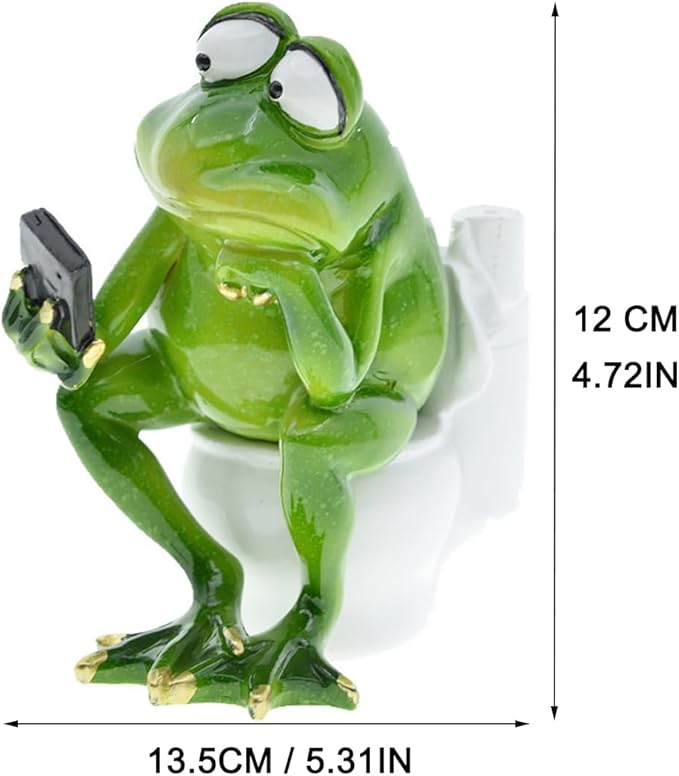 Funny Frog Sitting on Toilet Figurine, Frog Figurine Froggy Sculpture Statue Thinker Mascot Frogs Animals Resin Crafts for Home Office Bathroom Garden Outdoor Decoration Gift (Frog Sitting on Toilet)