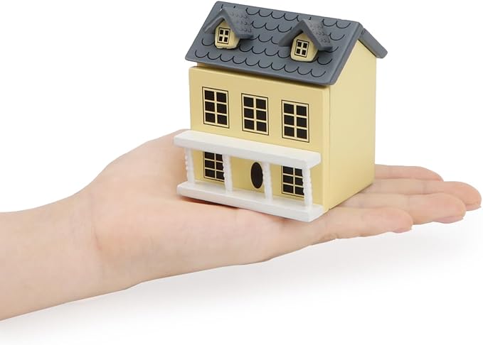 Miniature Cottage for Dollhouse Accessories Desktop Decor Wooden Mini House Storage Decoration Ornament Nice Present for Miniature Lovers (Yellow)