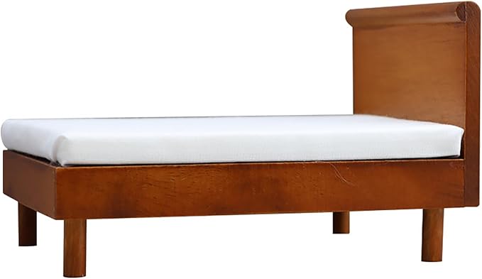 1/12 Dollhouse Bed Miniature Queen Woode Bed for Dollhouse Bedroom Furniture Accessories (Maroon)
