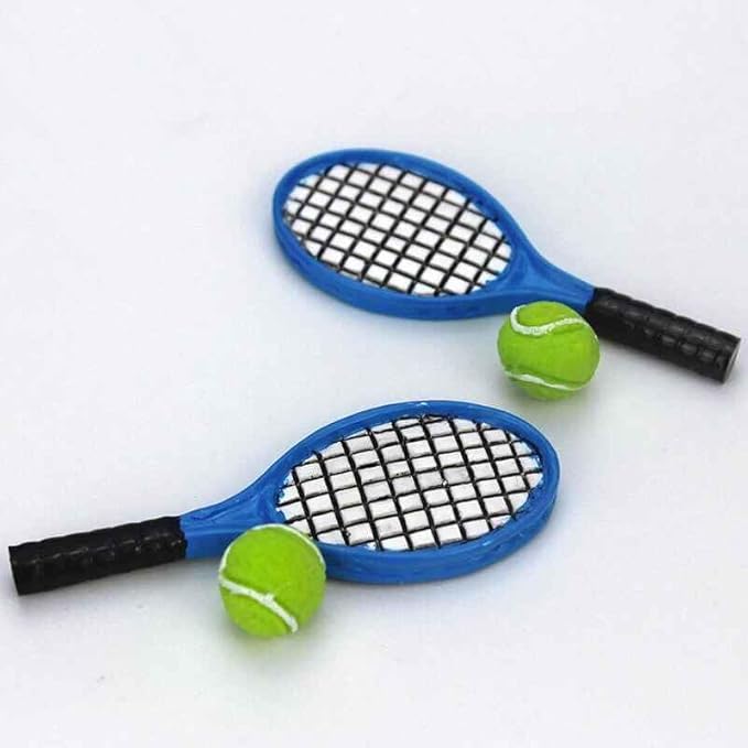 1 Set Blue and Green 1/12 Miniature Tennis Racket Racquet Dollhouse Accessories,Mini Tennis Racket for Dollhouse Décor