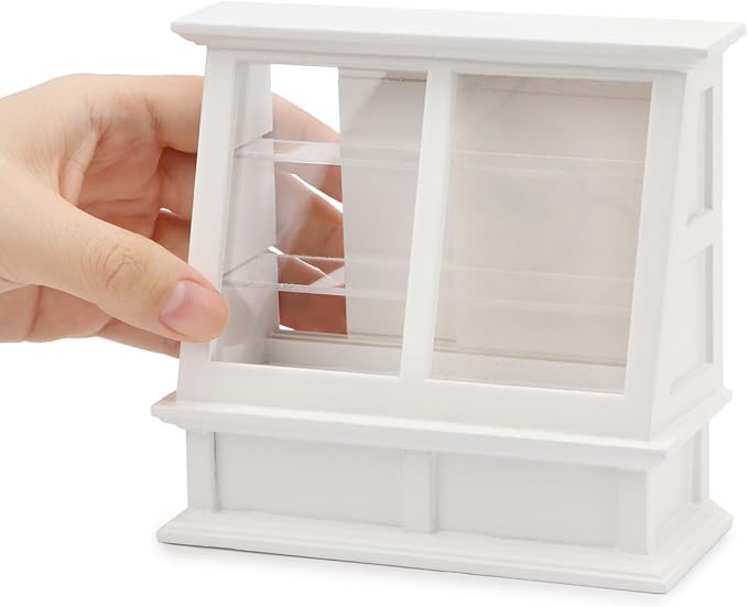 Dollhouse Cabinet Cake Store Grocery Store Furniture Miniature Decor Display Bakery Cake Shelves Kitchen Accessory Cabinet Handcraft Ornament (White)