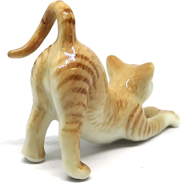 ZOOCRAFT Miniature Collectible Ceramic Brown Cute Cat Figurine Dollhouse Handmade
