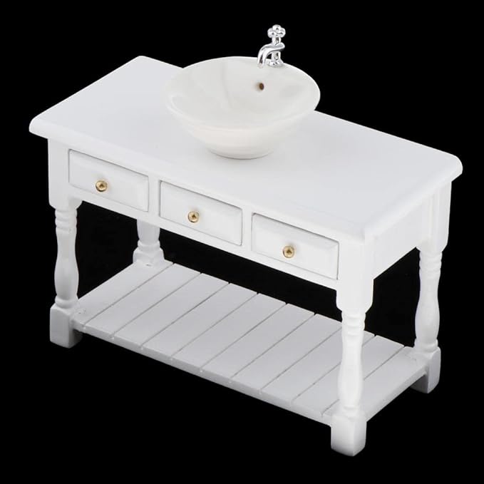 Baosity 1/12 Scale Basin Sink,Mini House Bathroom Furniture Sink,Wash Basin Cabinet for Doll House Furniture Model Bathroom Kitchen Decoration Accessories