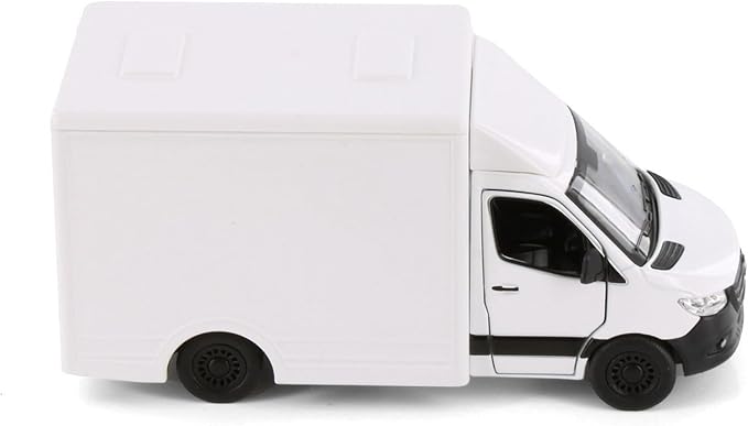 KiNSMART - Mercedes-Benz Sprinter Cargo Van 1:48 O Scale 5" Die Cast Metal Model Toy Van, Pull-Back Action (White Box Truck)