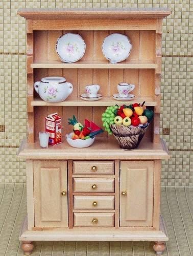 1:12 Scale Miniature Cupboard Bookshelf Classic Wooden Mini Storage Hutch Kitchen Dollhouse Bookshelf Wood Cabinet 1:12 Furniture Display Showcase Decoration Sideboard Accessories (Wood Color)