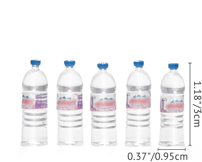 Odoria Dollhouse Water Bottles Miniature: 1/6 Scale Mineral Water for Kitchen Restaurant - Mini Drinking Bottle Accessories 5Pcs