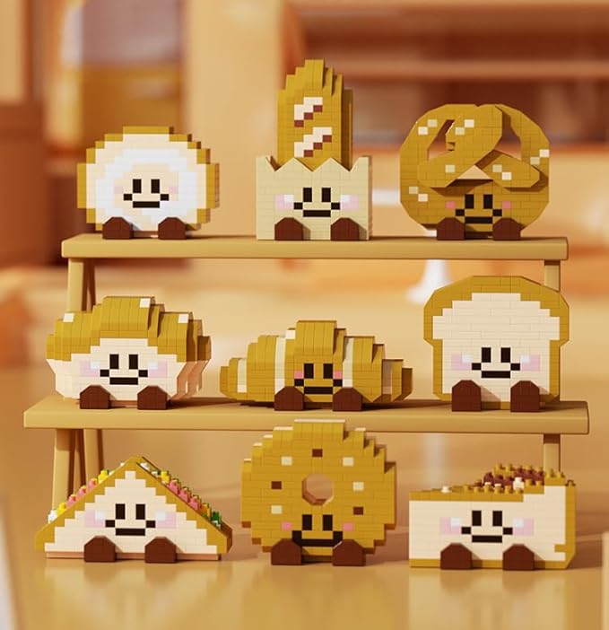 Bagel Happy Bread Series Food Cute Series Set Toy Mini Bricks Micro Building Kit Toys Desktop Ornaments Gift for Adults Kids