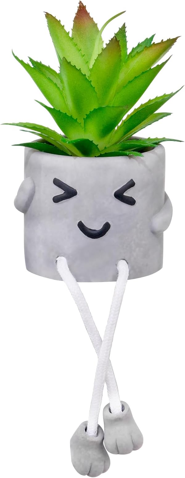 LUZOGA Cute Artificial Succulent Plant in Cement Pot with Hanging Legs - Kitchen Shelf, Bathroom, Office Wall Decoration, Mini Fake Succulents Decor Accents for Desk Shelf - Set of 1