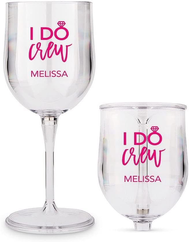 WEDDINGSTAR Custom Portable Plastic Nesting Wine Glass - I Do Crew Print