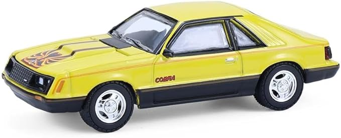 Greenlight Collectibles 13370-C Muscle Series 30-1:64 Scale Diecast Model - 1979 Mustang Cobra Fastback - Bright Yellow with Black and Red Cobra Hood Graphics and Stripe Treatment