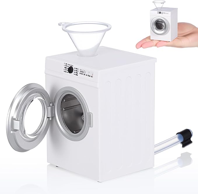 Abaodam Miniature Electric Washing Machine Mini Realistic Washer Machine Toy Rechargeable Rotatable Features for Dollhouse Accessories Play Miniature Stuff Decoration