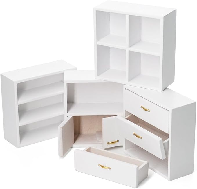 Odoria Dollhouse Bookcase Cabinet Miniature: 1/12 Scale Storage Shelves for Modern Living Room Office - Mini Sideboard Wooden Furniture - Tiny Wall Cube Open Rack Stackable White