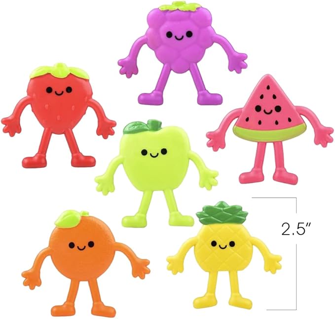 ArtCreativity Mini Bendable Fruit Toys (Set of 48) Fruit Party Favors Fidget Toys - 6 Assorted Designs Bendy Toys for Pinata Stuffers, Vibrant Stress Toys for Boys and Girls Birthday Pinata Filler