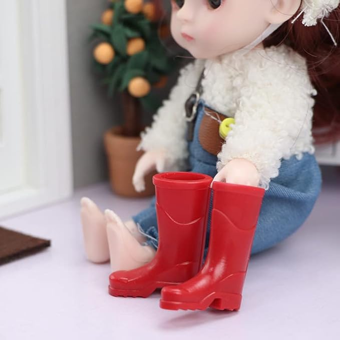 SXFSE Doll Accessories, Dollhouse Miniature Scene Model 3 Pairs Rubber Rain Boots Shoes Pretend Play Toy