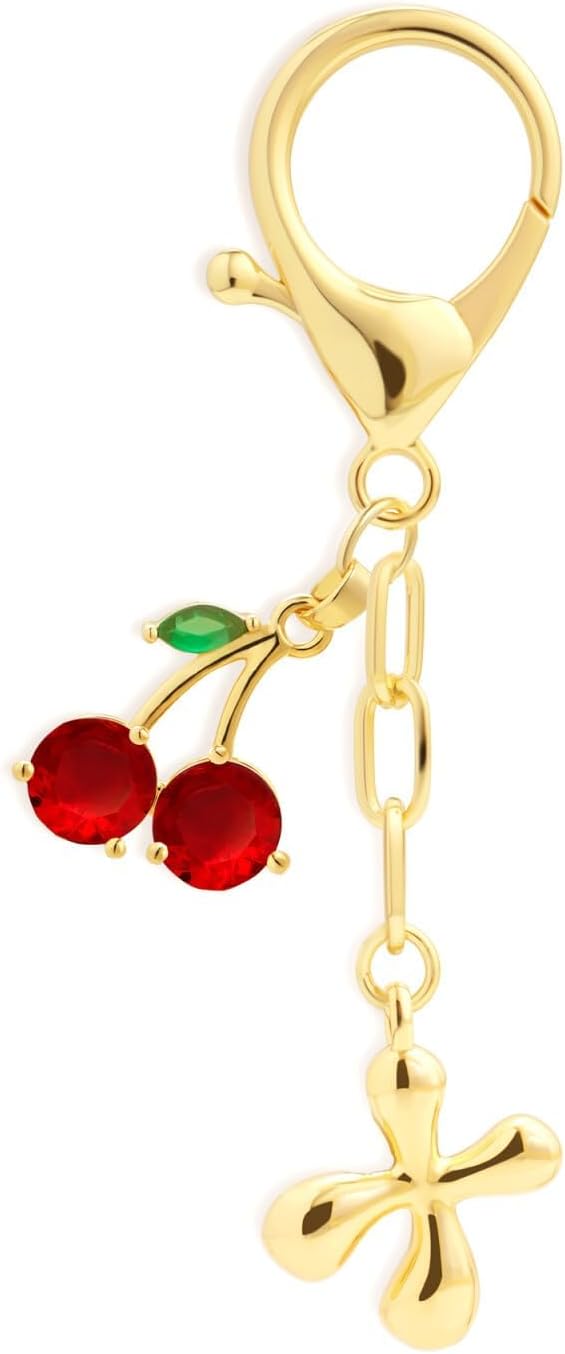 Fohufo Initial Keychains for Women - Cute Cherry Bag Charms Purse, 14K Gold Plated Keychain Accessories, Birthday Gifts