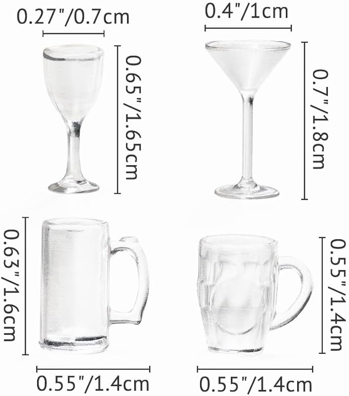 Odoria Dollhouse Drinking Glasses Miniature: 1/12 Scale Wine Cocktail Glass for Kitchen Bar - Mini Beer Mug Stein Highball Glass Clear 4Pcs