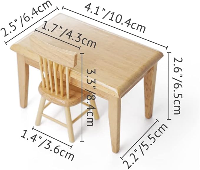 Odoria 1/12 Miniature Dining Table and Chairs Dollhouse Kitchen Furniture Accessories, Burlywood