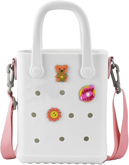 Mini Rubber Beach Bag with Strap & Charms, Waterproof EVA Beach Bag for Girls, Small Rubber Tote Bag for Women