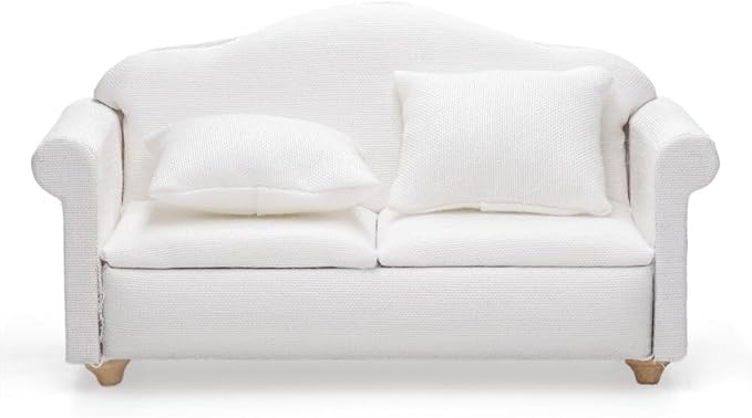 Odoria Dollhouse Couch Loveseat Miniature - 1/12 Scale Upholstered Sofa for Modern Living Room Bedroom - Mini Settee Chaise Lounge Wood Furniture White