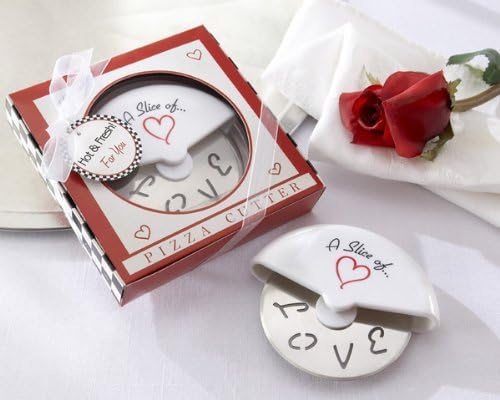 Kate Aspen "A Slice of Love" Stainless Steel Pizza Cutter Wheel in Miniature Pizza Box, Wedding Favor, Bridal Shower Favor, Stocking Stuffers, Guest Prizes