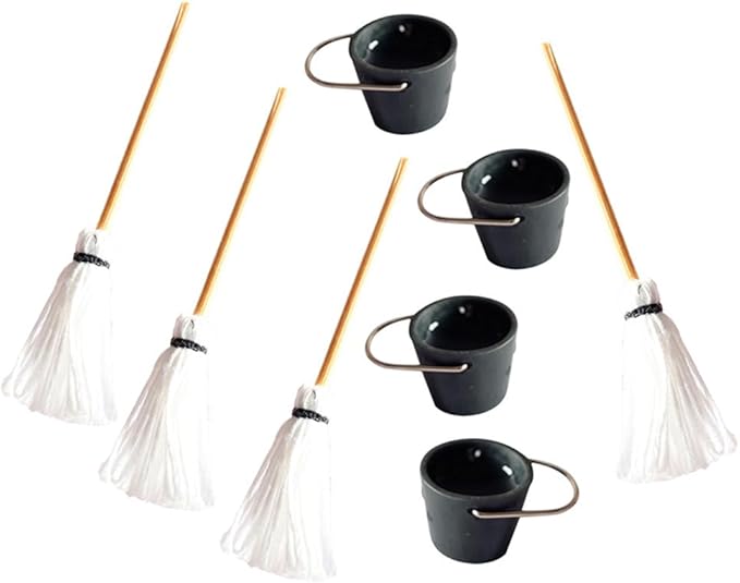 Kisangel 16sets Miniature Mop with Bucket, 1:12 Scale Mini Cleaning Tools for Dollhouses Furniture Landscapes Decoration