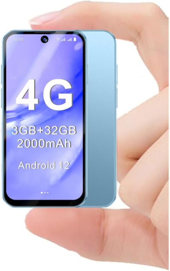 LMZYESHY Mini Phone, Unlocked Mini Smartphone, 3.88-Inch HD Touch Screen, Compact Android Cell Phone, Quad-Core Processor, Face ID Unlock, Bluetooth & Wi-Fi Enabled, 3GB RAM + 32GB ROM (Blue)