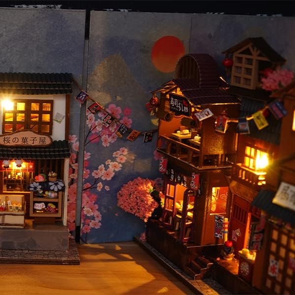 GuDoQi DIY Book Nook Kit, Dollhouse Wood Bookend, Booknook Bookshelf Insert, DIY Miniature Dollhouse Kit, Bookends Model Build for Adult, Gift for Birthday Christmas Day, Sakura Japan Corner
