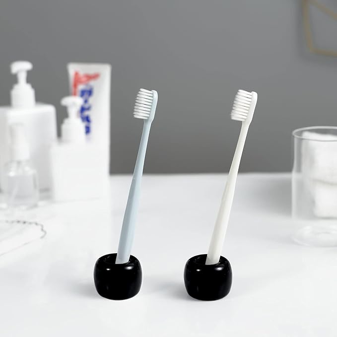 HalfofLife Mini Ceramics Toothbrush Stand for Bathroom Vanity Countertop, Handmade Couple Toothbrush Head and Shaver Holder, Office Pen Holder, 2-Piece Set Black