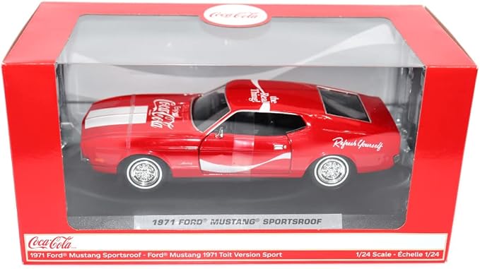 Motor city classics Coca-Cola Diecast Collectible | 1971 Ford Mustang Sportsroof | 1:24 Diecast Scale Model 424071 | Officially Licensed Coca-Cola Diecast