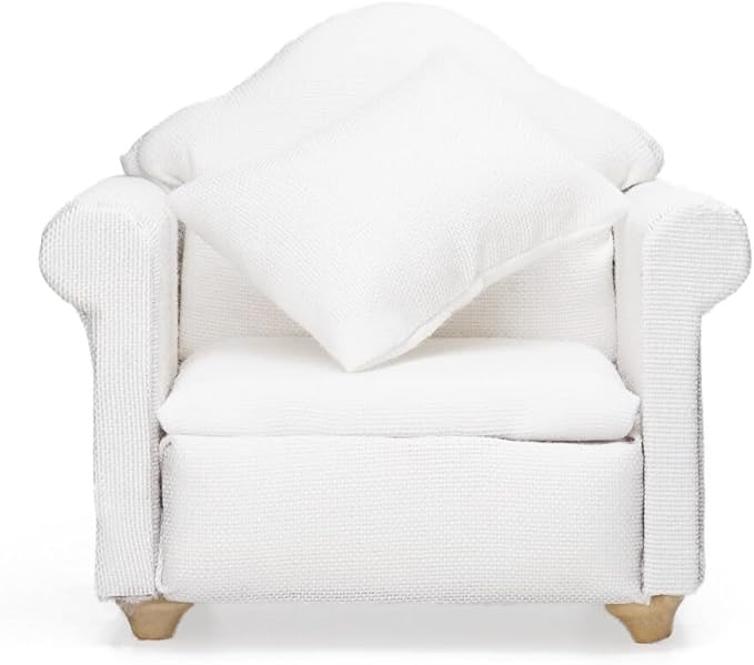 Odoria Dollhouse Armchair Sofa Miniature - 1/12 Scale Accent Chair for Modern Living Room Bedroom - Mini Club Lounge Chair Wood Furniture Upholstered White