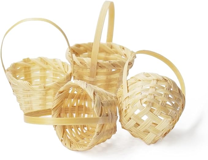 Odoria Dollhouse Wicker Basket Miniature: 1/12 Scale Woven Bamboo Baskets Empty Fairy Garden Picnic for Food Egg Flower Fruit Vegetable - Mini Farm Country Rustic Kitchen Props 4 Pcs