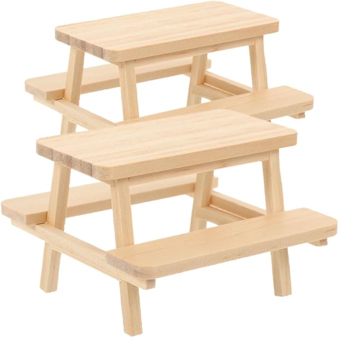 Besportble Mini Wooden Picnic Table and Chair Set 3.23In Dollhouse Furniture Miniature Table and Tiny Chairs Decorative Model for Dollhouse Accessories and Scene Layout