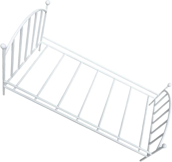 Dollhouse Bed, 1/12 Scale Miniature Metal Single Bed, Vintage Doll Bed, Dollhouse Furniture for Doll House Decoration (White)