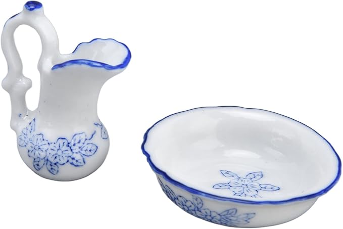 Dollhouse Furniture Bathroom Set 1:12 Washbasin Stand Doll House Kettle and Basin Dollhouse Bathroom Accessories