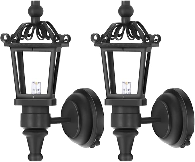NUOBESTY 2pcs Miniature Wall-Mounted Lamps Mini Black Metal Wall Sconces for Dollhouse Lighting Accessory Battery Operated