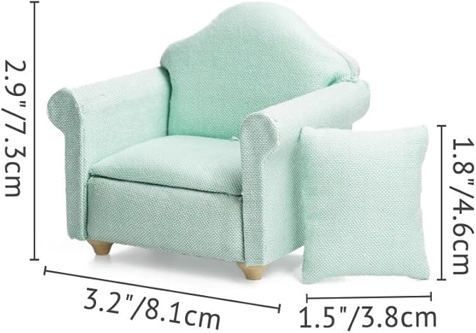 Odoria Dollhouse Armchair Sofa Miniature - 1/12 Scale Accent Chair for Modern Living Room Bedroom - Mini Club Lounge Chair Wood Furniture Upholstered Green