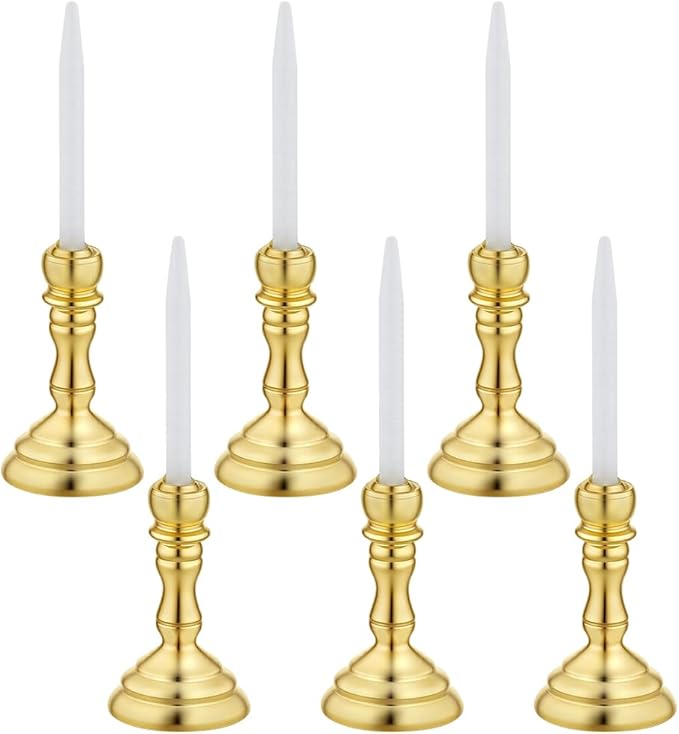 FREEBLOSS 6 Pcs Dollhouse Miniature Candlesticks 1.7" x 0.5", Retro Golden Candlestick Ornament Suitable for 1/12 Scale Dollhouse Accessories