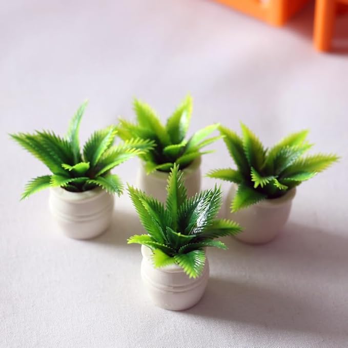 Miniature Dollhouse Tiny Fake Greenery Bonsai Ornament Crafts, Green Potted Flower Model, 1:12 Scale Doll House Miniature Plant Model,DIY Accessories, Shooting Props