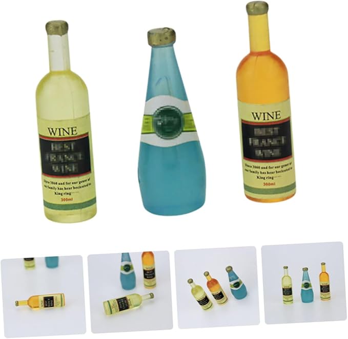 BCOATH 3Pcs Miniature Wine Bottles Charming Dollhouse Accessories for Mini House Decoration Birthday Party Cake Toppers Creative DIY Scene Models