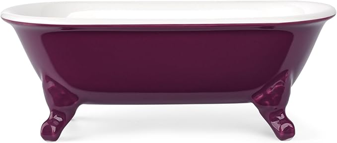 NEWHENGS 6.5" Ceramic Mini Decorative Clawfoot Bathtub Bar Soap Dish, Kitchen Sponge Holder and Shower Tray for Bathroom, 1 Pack(Burgundy)
