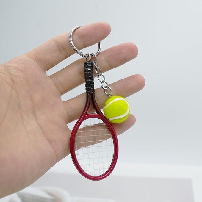 Moydolo Cute Mini Tennis Racket Keychain with Ball, Tennis Sport Lover Gifts Key Chain Ring