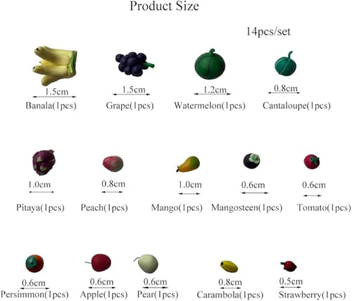 14 PCS Artificial Fruits,Miniature Fruits,Tiny Fruits,Fake Fruits for Diorama Projects,Landscape Projects, Miniature House,HO Layout,Permanent Display,Fairy Garden,School Projects