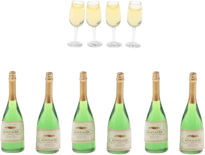 Simhoa Lot of 10 Miniature Wine Champagne Bottle Glass for Dollhouse 1:12
