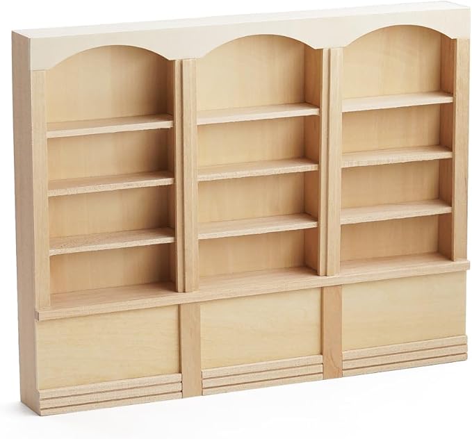 Odoria Dollhouse Bookcase Shelf Miniature: 1/12 Scale Bookshelf for Books Library School Office - Mini Wall Display Cabinet Storage Shelving Victorian Vintage - Tiny Wood Furniture Unfinished